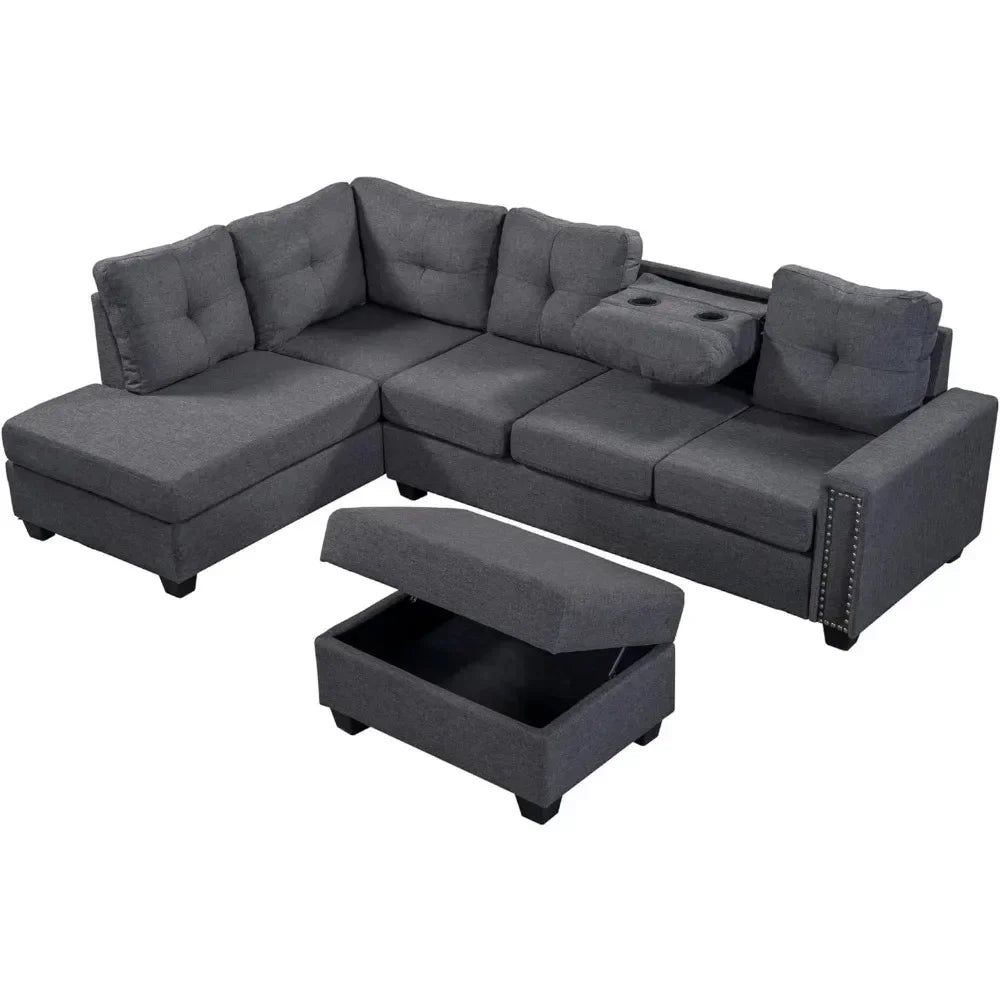 high quality,durable ,practical,Exquisite  Comfy Oversized Corner Sofa Cup Holder,Fabric Living Room Furniture Couch Sets