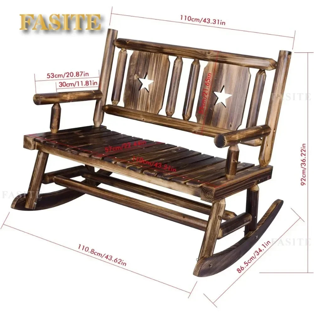 Wooden Double Outdoor Terrace Rocking Chair, Outdoor Rocking Chair, Original Wooden Porch Stool