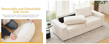 ELUCHANG 85" Modern Sofa Couches for Living Room, 3 Seater Sofa, Natural Linen Deep Seat Sofa with Upholstered Cushion