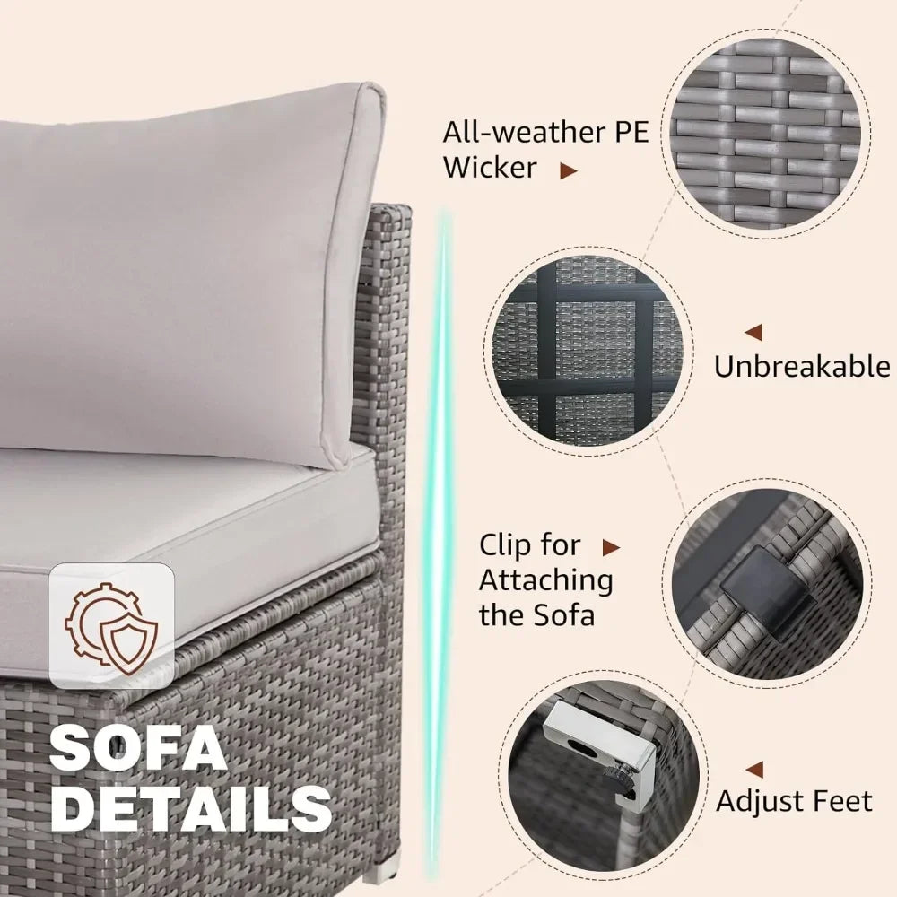 A 8 Pieces Patio Furniture Set Wicker Outdoor Conversation Set Rattan Sectional Sofa Set w/Storage Box & Glass Coffee Table