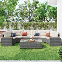 8-Piece Outdoor Patio Conversation Set, PE Rattan Wicker Half-Moon Sectional Sofa, All-Weather Seating for Gardens and Patios