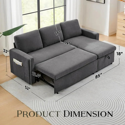 new 85" Convertible Sofa Bed with Detachable Chenille Cover - Soft Futon Sleeper Sofa for Living Room, Office & Apartment - Grey
