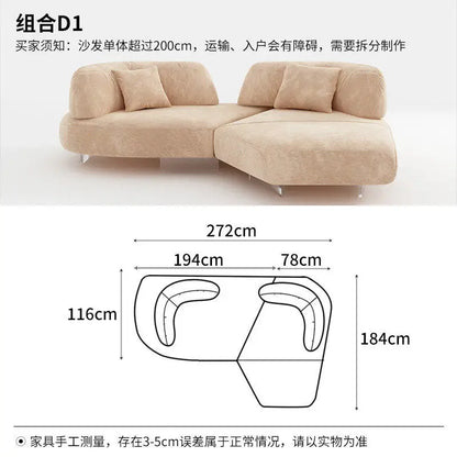 Luxury modern curved combination sofa, cream teddy velvet fabric, cloud shape