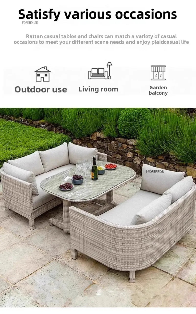 European Outdoor Garden Sofas Leisure PE Rattan Garden Terrace Sofa Chair Set Courtyard Balcony Double Sofa Outdoor Furniture AA