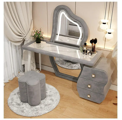 User-friendly Nordic Led Mirror Dressing Table Brown Drawer Bedroom Light Dressing Table Beautiful Storage Furniture Comfy
