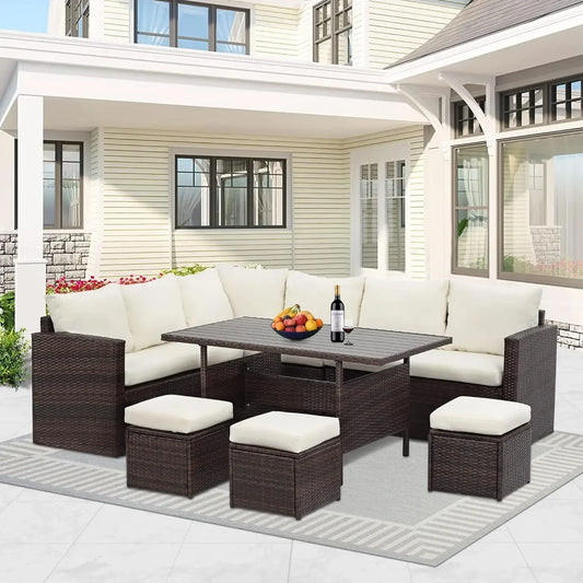 A Patio Furniture Set All Weather Wicker Patio Conversation Sets with Cushion Seat & Pillows Outdoor Dining Set Patio