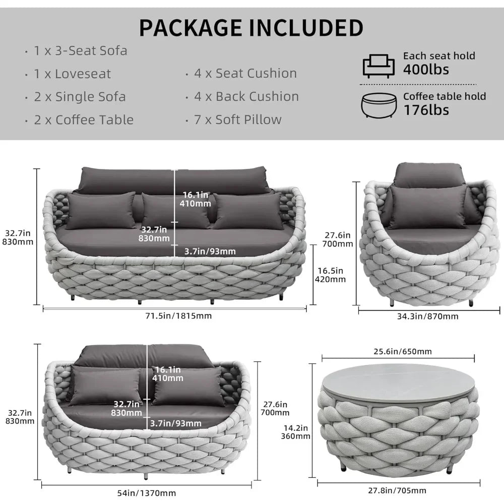 Hot salesOutdoor Patio Furniture Set 6 Pieces Aluminum Sectional Sofa, Metal Patio Conversation Set with Threeseat, Loveseat & A