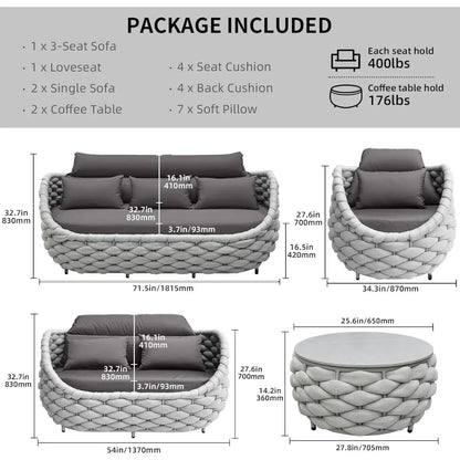 Hot salesOutdoor Patio Furniture Set 6 Pieces Aluminum Sectional Sofa, Metal Patio Conversation Set with Threeseat, Loveseat & A