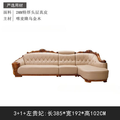 European leather sofa corner combination home high-end luxury living room new Chinese first layer cowhide solid wood