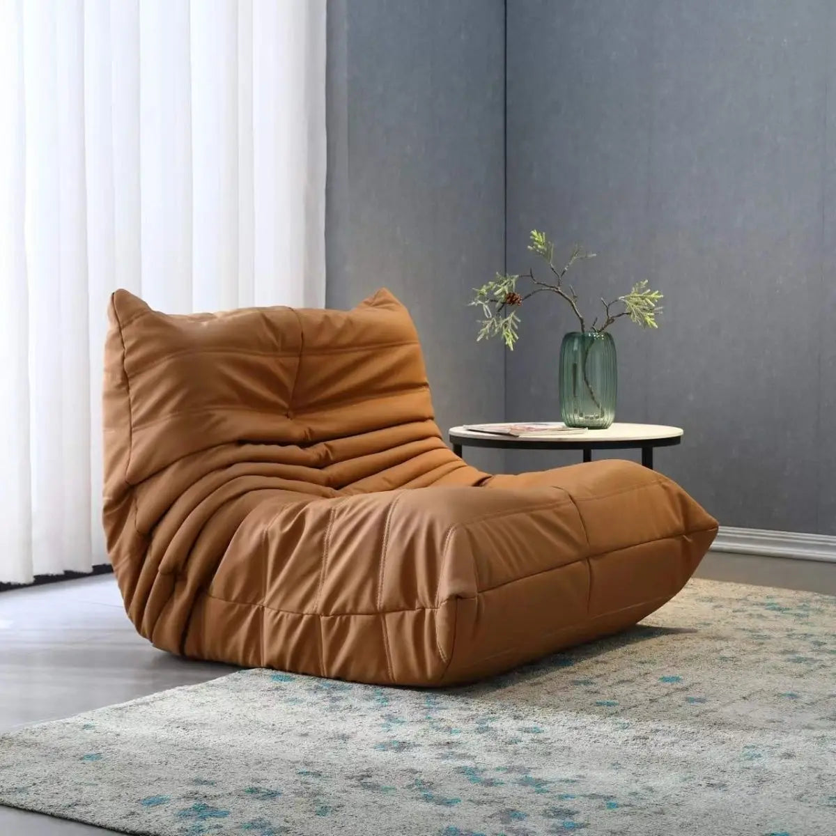 Single sofa living room bedroom lazy fabric leather leisure chair small apartment cream wind
