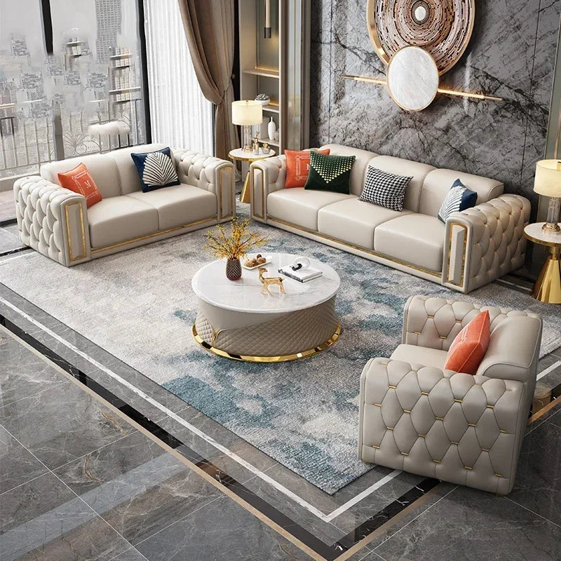 Custom Italian light luxury leather sofa living room combination size modern simple front American cowhide sofa