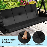 3 Person Porch Swing 2in1 Convertible Outdoor Swing with Adjustable Canopy Removable Cushions Metal Frame Side Pockets for Bac