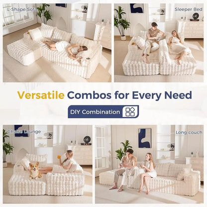 L-Shaped 104 Sectional Sofa, Modern Living Room Couch, Sleeper with Deep Seat, No Assembly,