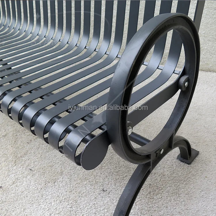 High Quality Modern European Style Durable Black Metal Outdoor Lawn Bench for Park & Gym Use