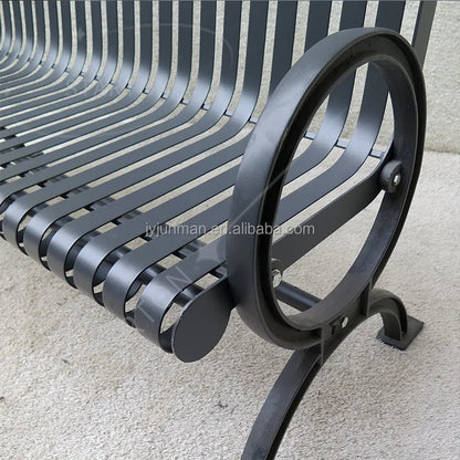 High Quality Modern European Style Durable Black Metal Outdoor Lawn Bench for Park & Gym Use