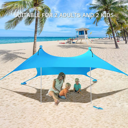 Family Beach Sunshade 2M*2.1M Large Area Lightweight Sun Shade Tent With Sandbag UPF50+ UV Large Portable Beach Canopy