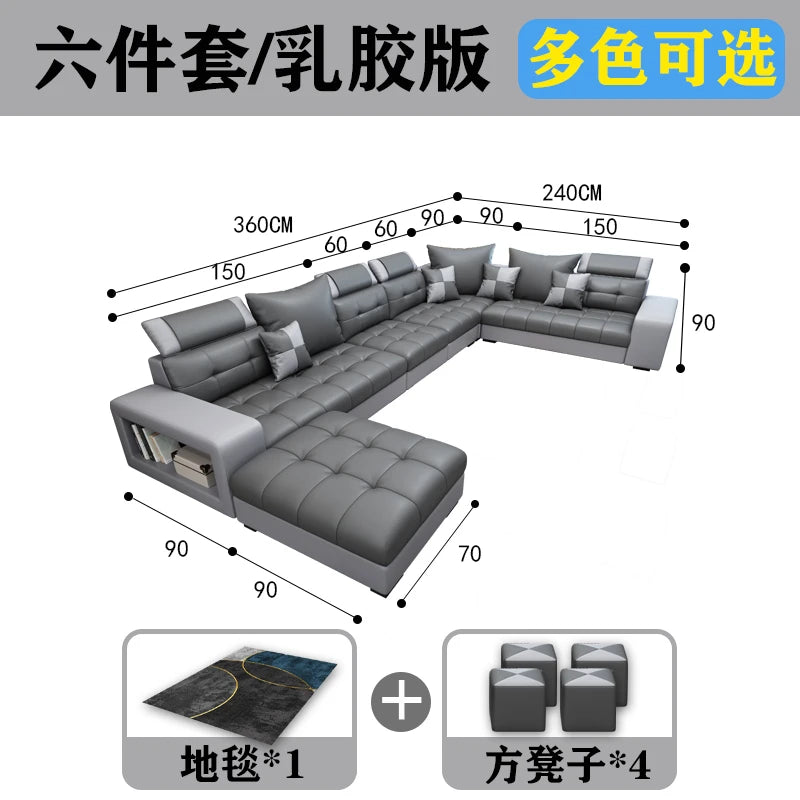 New nano three-proof latex leave-in technology fabric sofa living room size modern fully furnished furniture combination