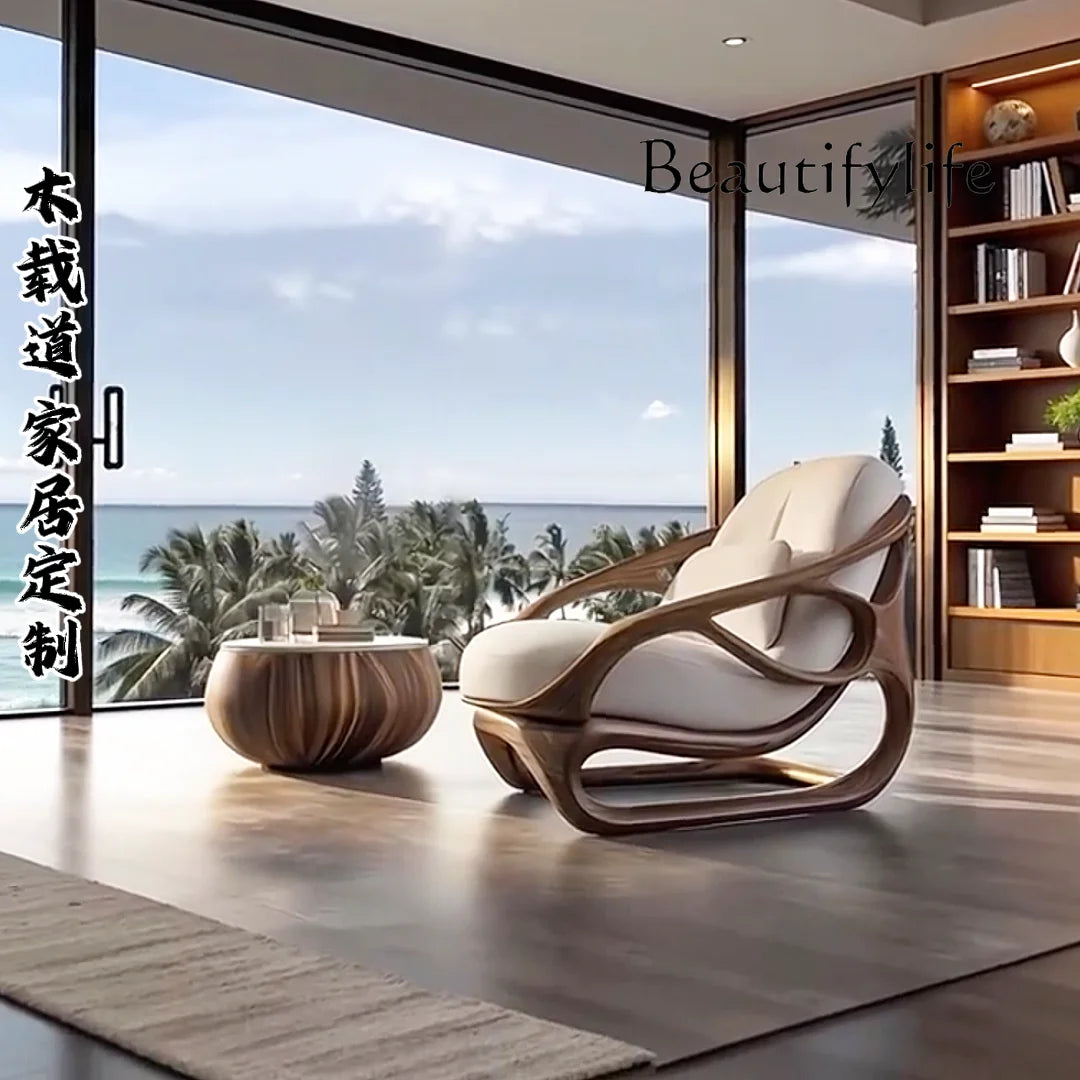 North American black walnut solid wood sofa modern simple living room single sofa home new Chinese style