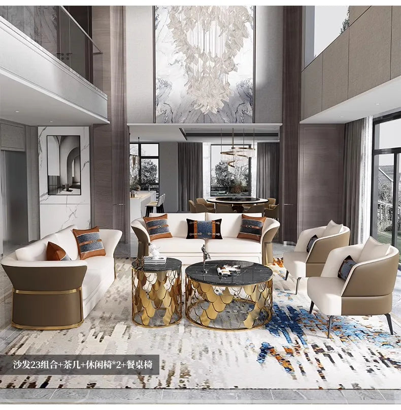 Italian Designer Leather Sofas Luxury 3 Pieces Set Minimalist Modern Sofa Loveseat Floor Divano Soggiorno Home Furniture