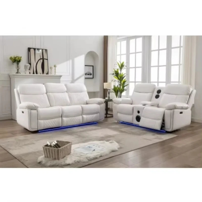 Modern simple electric reclining leather sofa set, multi-functional and retractable