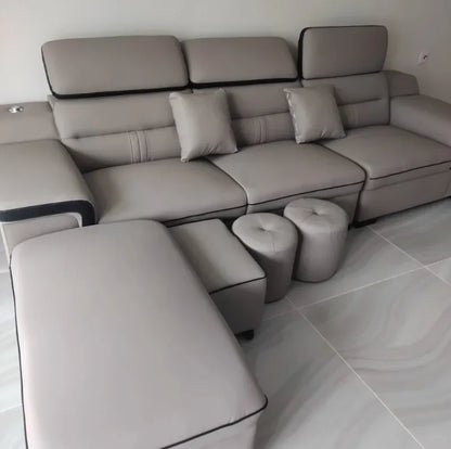 Modern Large Apartment Chaise Leather Sofa Combination Set Light Luxury Living Room Sofas Creative Office Comfortable Large Sofa