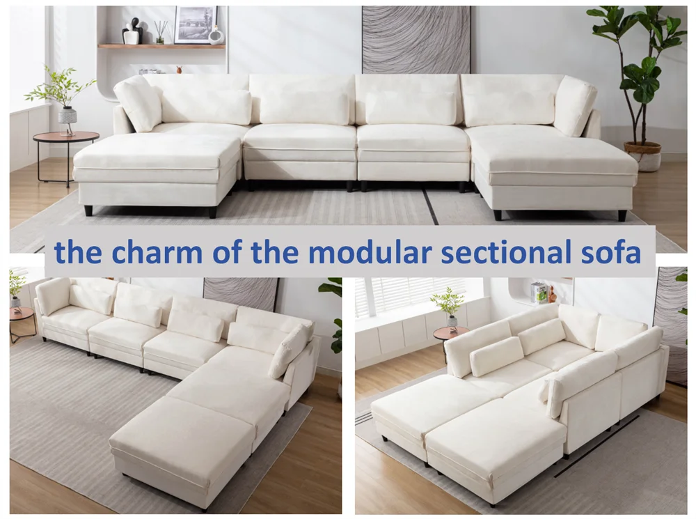Set Extra Large L U Shaped Couch 6 Seaters with Reversible Chaise Manufacturer Oversized Modular Sectional Fabric Sofa