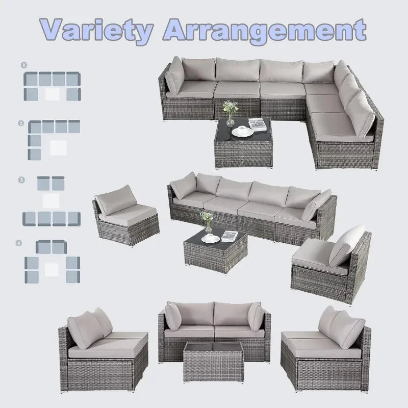 --Wicker Outdoor Sectional Sofa SetPE Rattan Patio Conversation Set WithCushions And Coffee Tablefor Outside,Garden,Poolside,Por