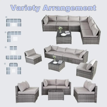 --Wicker Outdoor Sectional Sofa SetPE Rattan Patio Conversation Set WithCushions And Coffee Tablefor Outside,Garden,Poolside,Por