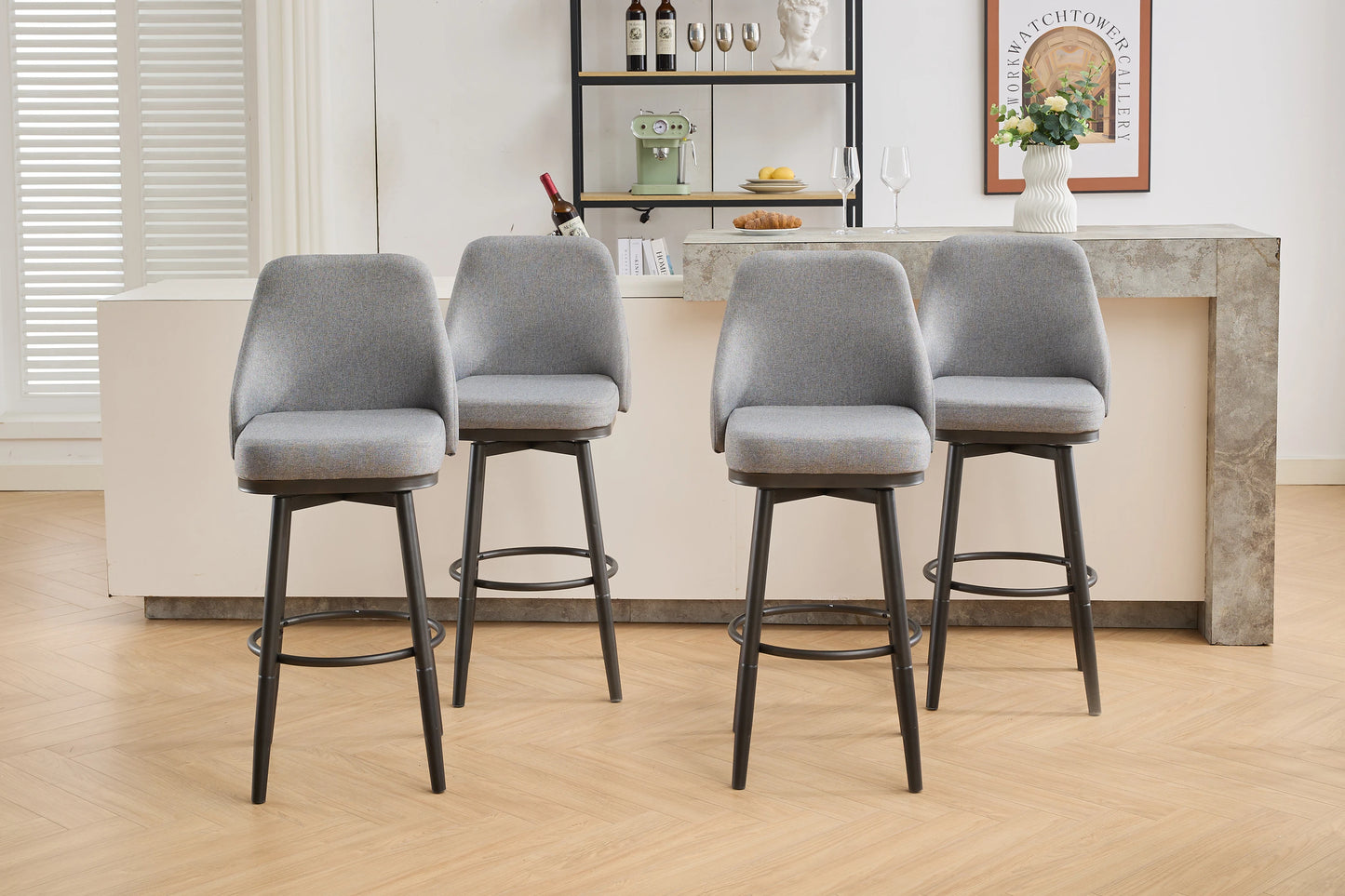 2PCS Chenille  Adjustable Height Swivel Bar Stools with Back, Modern Tall Barstools For Kitchen Island, Dining Room, Cafe