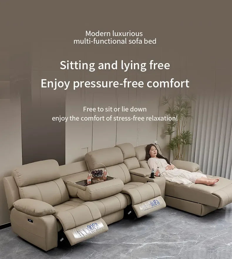 Luxury Italian living room sofas modular Electric Recliner sofa bed Multi-functional leather home theater sofa