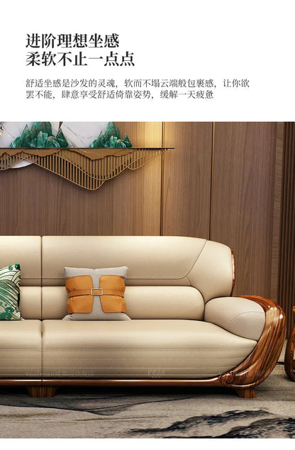 A71Chinese ebony leather sofa modern simple solid wood villa living room leather sofa