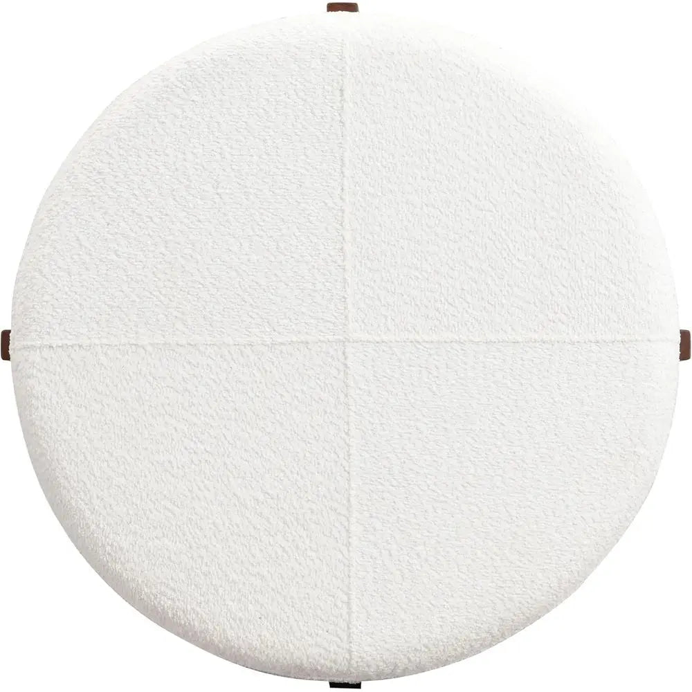 Modern Upholstered Ottoman, White & Walnut, Large Sofa Footrest for Living Room
