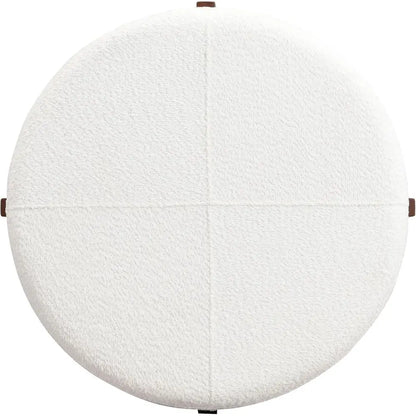 Modern Upholstered Ottoman, White & Walnut, Large Sofa Footrest for Living Room