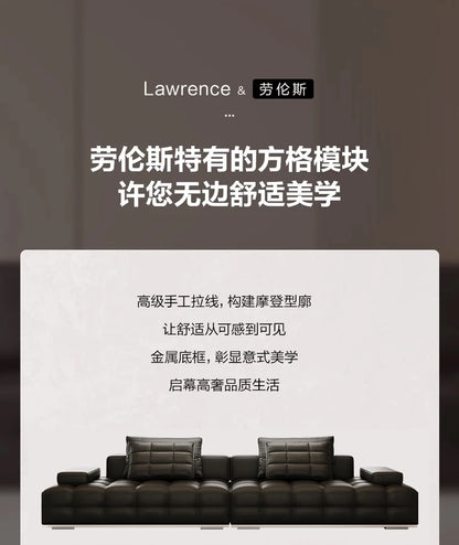 Lawrence leather sofa full green leather living room 2025 new minimalist straight row