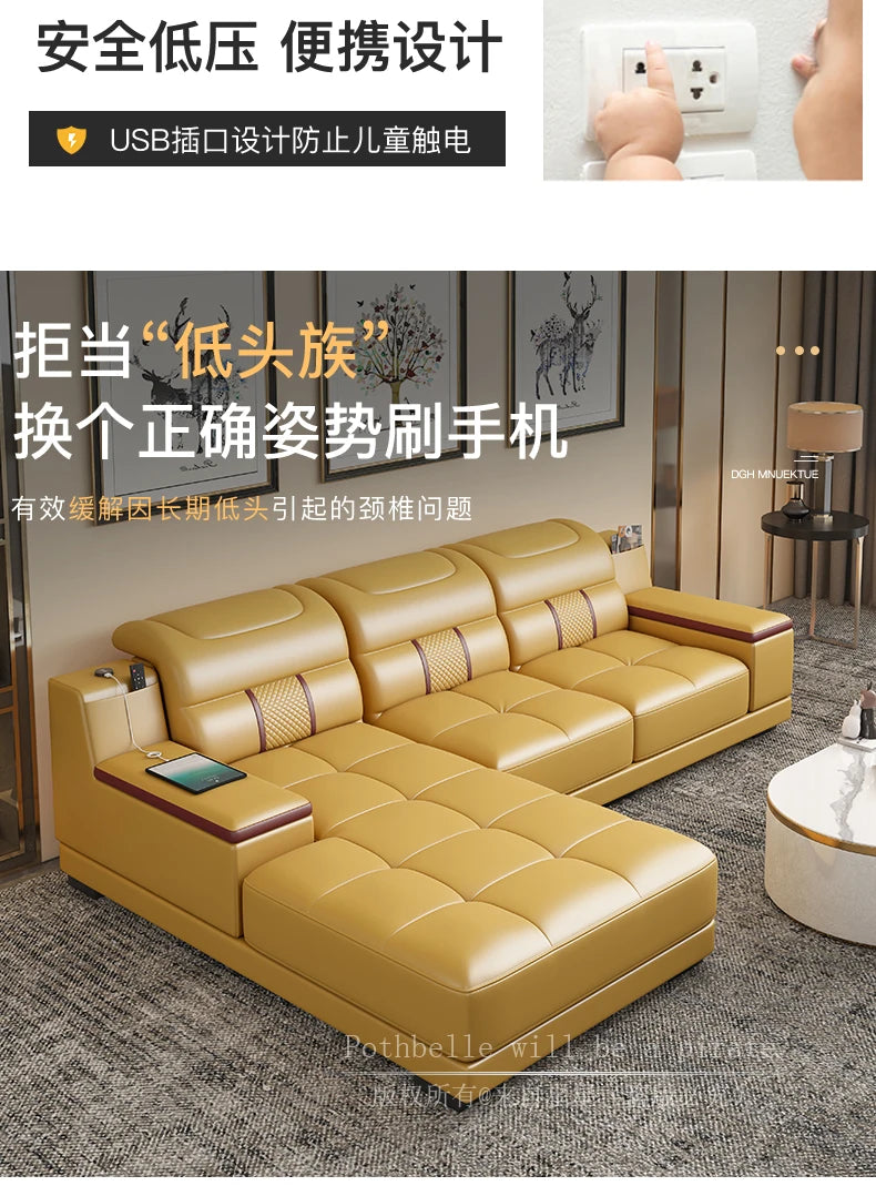 Leather Sofa Modern Simple Living Room Small Apartment Latex Storage Top Layer Leather Sofa