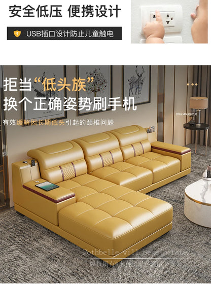 Leather Sofa Modern Simple Living Room Small Apartment Latex Storage Top Layer Leather Sofa