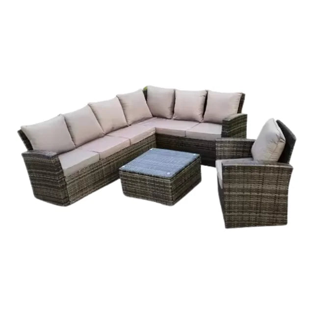 Modern Design Garden Rattan Patio Wicker L Shape Corner Sofa Set with Single Sofa Chair Exterior Pe Rattan Outdoor Sofa