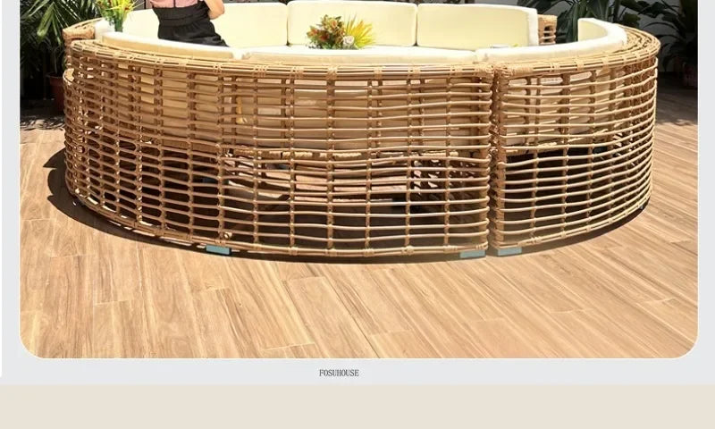 Outdoor PE Rattan Garden Sofas Courtyard Open-air Sofa Chair Combination Outdoor Garden Leisure Balcony Full Arc Sofa Chairs FF