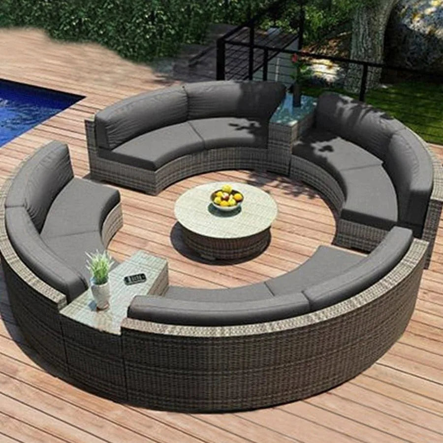 Outdoor round rattan sofa combination garden courtyard
