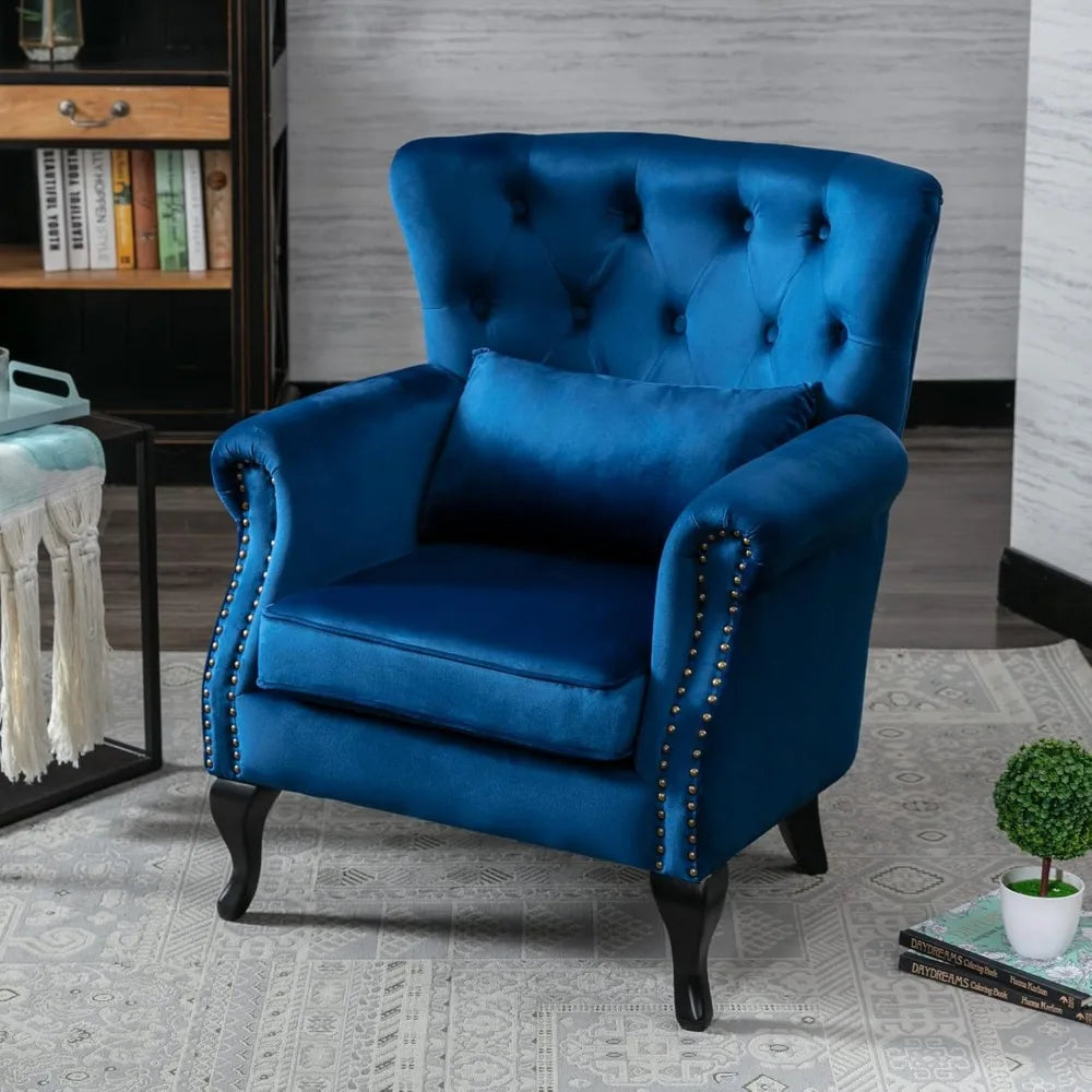 mid-century modern accent chair comfy tufted single sofa chair wingback armchair with pillow for club, living room, bedroom - v