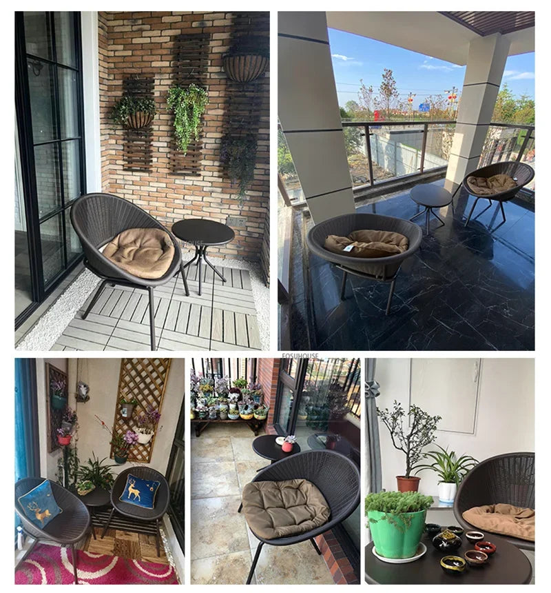 Outdoor Rattan Chair Garden Furniture Set Household Outdoor Balcony Leisure Table and Chair Three-piece Set Mini Coffee Table