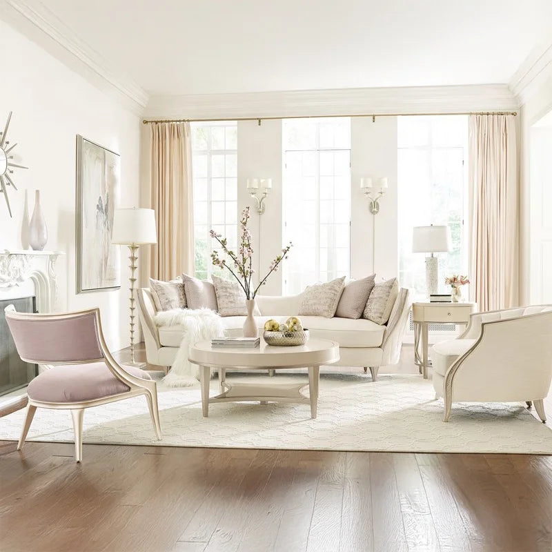 Caracole Adela Luxury Home Furniture Curved High Quality for Wood Frame Couch Modern White Sofa Set for Living Room New Design