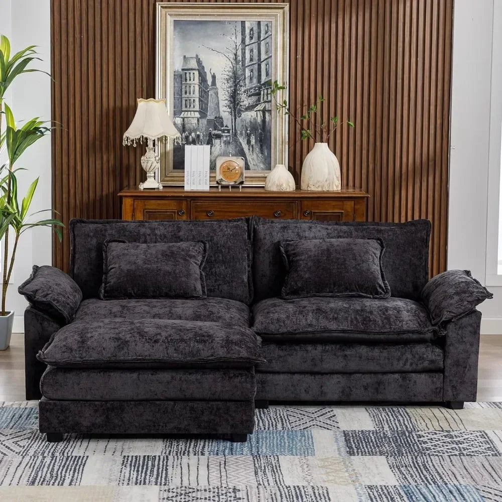 Convertible Sectional Sofa,  Chenille Fabric Double-Upholstered Comfy Sleeper Sofa