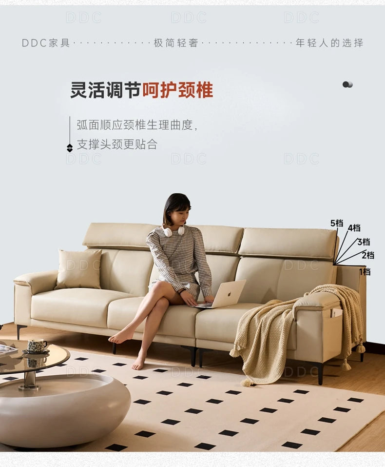 Modern minimalist top-layer cowhide inline sofa small apartment Italian minimalist living room concubine