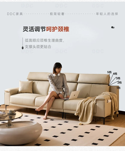 Modern minimalist top-layer cowhide inline sofa small apartment Italian minimalist living room concubine