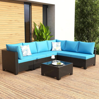 8 Piece Outdoor Patio Furniture Set with Fire Pit Table, Wicker Sectional Sofa Set with Thick Cushions, Perfect for Garden Lawn