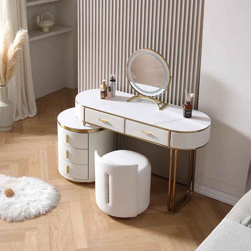 Light Mirror Vanity Table White Minimalist Drawers Storage Dressing Table Desk Makeup Mesa De Maquillaje Bedroom Furniture