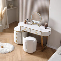 Light Mirror Vanity Table White Minimalist Drawers Storage Dressing Table Desk Makeup Mesa De Maquillaje Bedroom Furniture