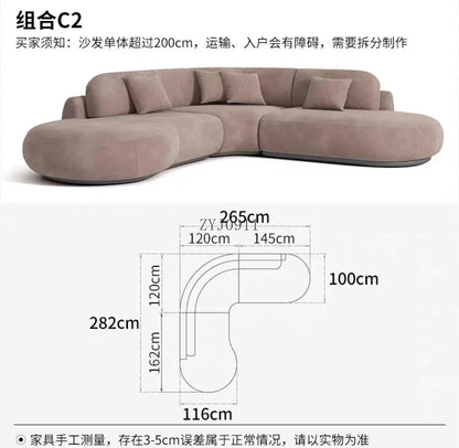 Nordic simple fabric curved corner multi-person living room beauty salon hotel reception sofa