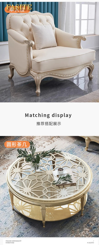 Leather sofa combined living room size apartment Italian light luxury high-end luxury solid wood furniture